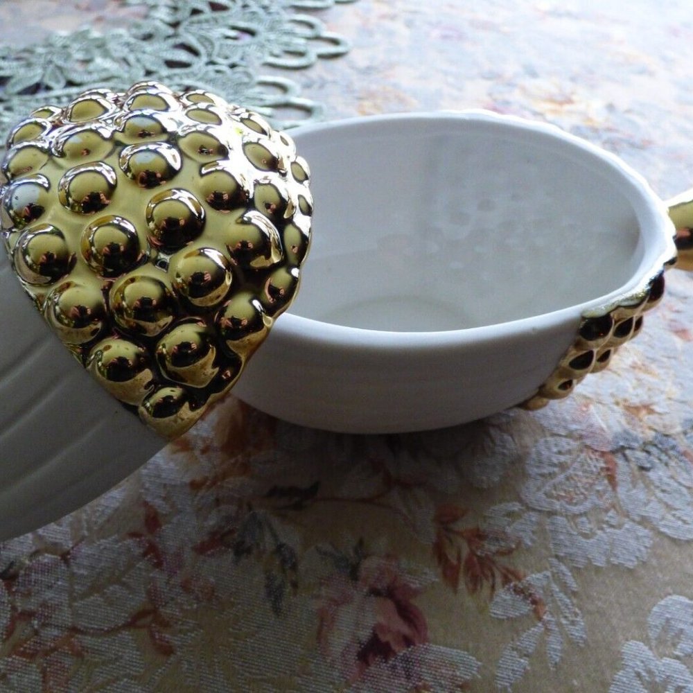 FALL WINTER PORCELAIN RESIN GOLD PLATED ACORN JAR TRINKET CANDY JEWELRY STORAGE - Picture 5 of 8